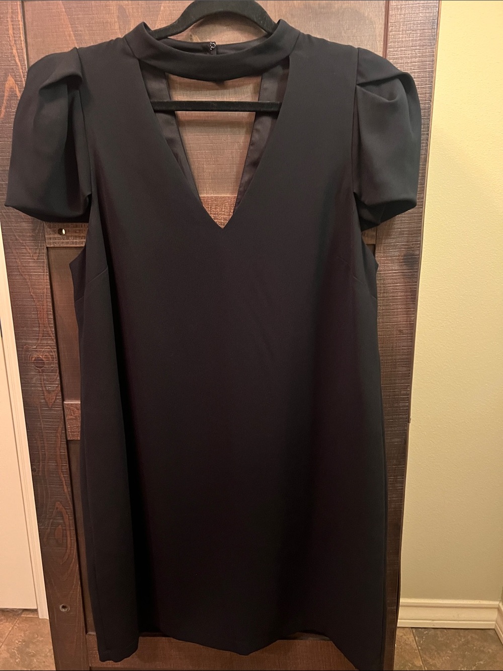 BCBG MaxAzria Black V-Neck Short Sleeve Shift Dress